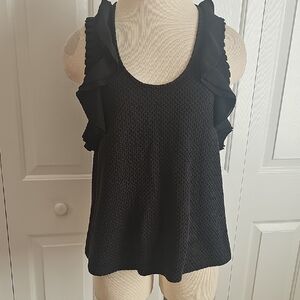 Anthropologie, Deletta Black Waffle Top. Flutter Sleeves. Size Small.